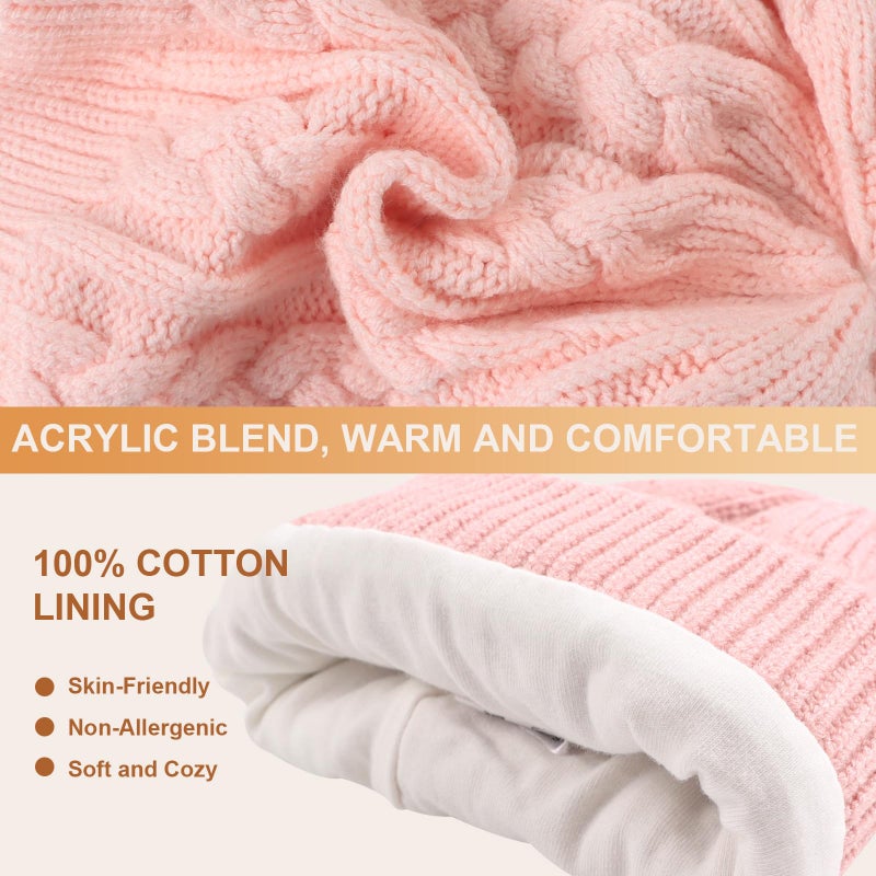 JANGANNSA Winter Warm Knitted Baby Hat for Girls Cotton Lined Infant Toddler Hat Autumn Cute Bow Classic Girls Beanie 0-6Y(S,Pink) - Image 5
